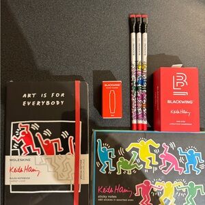 Keith Haring Design Moleskine journal, Blackwing pencils, sharpener and cap